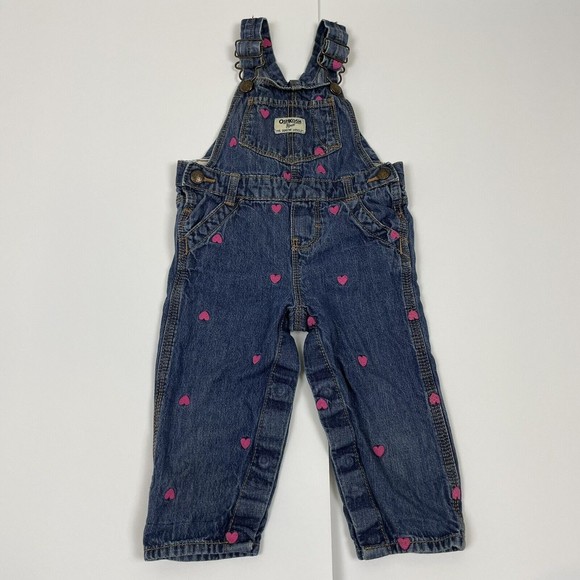 Oshkosh B’Gosh Baby Girl’s Size 18 Months Denim Overalls Embroidered Hearts - Picture 16 of 16